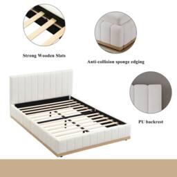 Matteo Upholstered Double Bed Frame with Soft PU Headboard, 4ft6, Beige - thumbnail 5