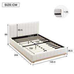 Matteo Upholstered Double Bed Frame with Soft PU Headboard, 4ft6, Beige - thumbnail 7