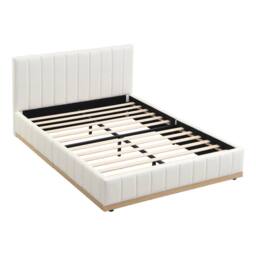 Matteo Upholstered Double Bed Frame with Soft PU Headboard, 4ft6, Beige - thumbnail 8