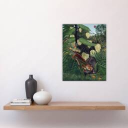 "Artery8 Fight between a Tiger & a Buffalo Rousseau Wall Art Print Poster in Green - Size: W12"" x H16""" - thumbnail 4