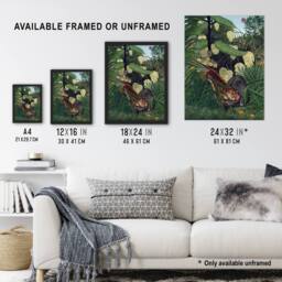 "Artery8 Fight between a Tiger & a Buffalo Rousseau Wall Art Print Poster in Green - Size: W12"" x H16""" - thumbnail 3