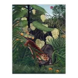 "Artery8 Fight between a Tiger & a Buffalo Rousseau Wall Art Print Poster in Green - Size: W12"" x H16""" - thumbnail 1