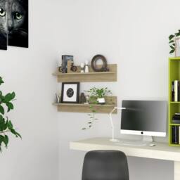 Berkfield Home Wall Shelf 2 pcs Sonoma Oak 80x11.5x18 cm Engineered Wood in Light Tan - thumbnail 2