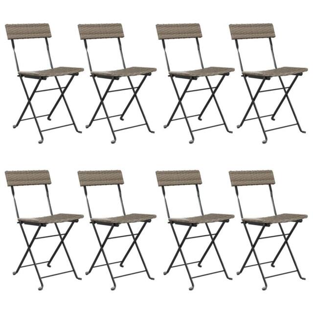 Berkfield Home Folding Bistro Chairs 8 pcs Grey Poly Rattan & Steel - image 1