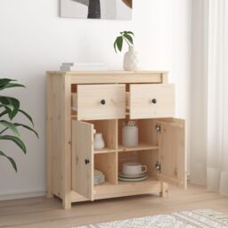 Berkfield Home Sideboard 70x35x80 cm Solid Wood Pine in Brown - Size: 70 x 35 x 80 cm - thumbnail 3