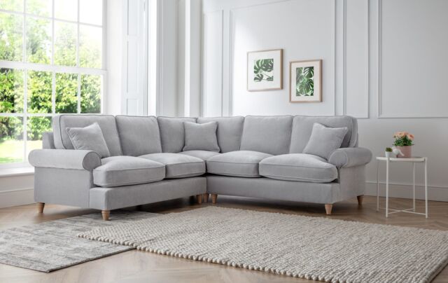 The Great Sofa Company Ezra Large Textured Velvet Corner Sofa - Scroll Arm in Light Grey - image 1