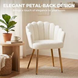 HOMCOM Petal-Back Lounge Chair with Faux Lamb's Wool & Metal Legs, Cream - Size: Armchair - thumbnail 4