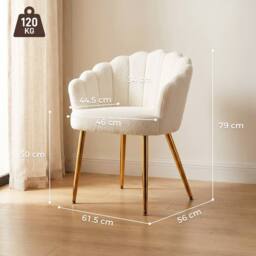 HOMCOM Petal-Back Lounge Chair with Faux Lamb's Wool & Metal Legs, Cream - Size: Armchair - thumbnail 3