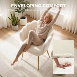 HOMCOM Petal-Back Lounge Chair with Faux Lamb's Wool & Metal Legs, Cream - Size: Armchair - thumbnail 5