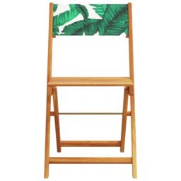 Berkfield Home 3 Piece Bistro Set Leaf Pattern Fabric & Solid Wood in Green - thumbnail 4