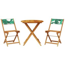 Berkfield Home 3 Piece Bistro Set Leaf Pattern Fabric & Solid Wood in Green - thumbnail 2