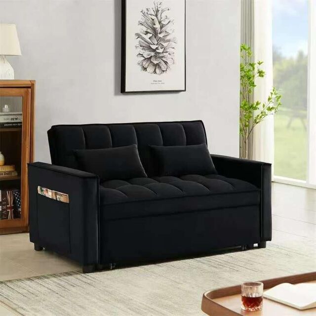 LUXURY LIFE Madrid Velvet 2 Seater Pull Out Sofa Bed in Black - image 1