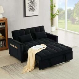 LUXURY LIFE Madrid Velvet 2 Seater Pull Out Sofa Bed in Black - thumbnail 2