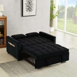 LUXURY LIFE Madrid Velvet 2 Seater Pull Out Sofa Bed in Black - thumbnail 3