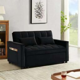 LUXURY LIFE Madrid Velvet 2 Seater Pull Out Sofa Bed in Black