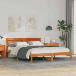 Berkfield Home with LED Strip Lights with Headboard Wax brown 150 x 200 cm Solid - thumbnail 2