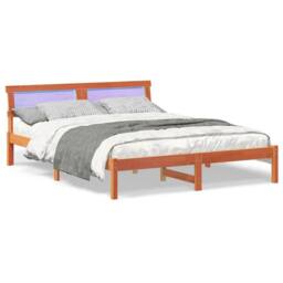 Berkfield Home with LED Strip Lights with Headboard Wax brown 150 x 200 cm Solid - thumbnail 3