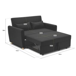 Bravich LTD Dahlia 2-Seater Pull Out Sofa Bed - Convertible Sleeper Sofa in Black - Size: 2 Seater - thumbnail 5