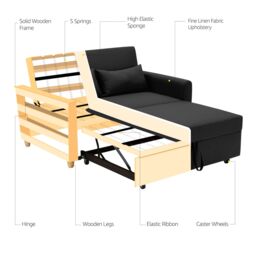 Bravich LTD Dahlia 2-Seater Pull Out Sofa Bed - Convertible Sleeper Sofa in Black - Size: 2 Seater - thumbnail 4