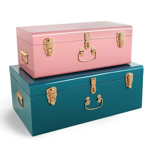 Beautify Set of Two Metal Teal & Pink Storage Boxes - image 1