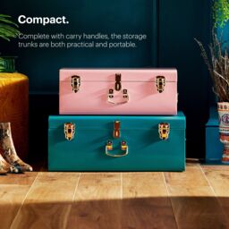 Beautify Set of Two Metal Teal & Pink Storage Boxes - thumbnail 2