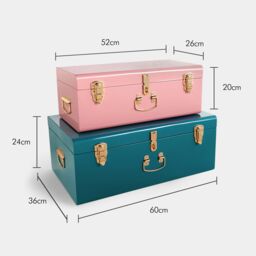 Beautify Set of Two Metal Teal & Pink Storage Boxes - thumbnail 7
