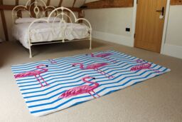 Benjamin Tate Design Flamingo & Blue Geometric Lines Designer Rug in Natural - Size: Large - thumbnail 3