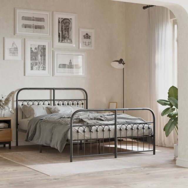 Berkfield Home Metal Bed Frame without Mattress with Footboard Black 140x190cm - Size: 140x190 cm - image 1