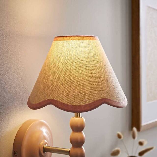 ValueLights Florie Natural Linen Tapered Scalloped Pastel Trim Mini Lamp Shade in Baby Pink - image 1