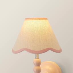 ValueLights Florie Natural Linen Tapered Scalloped Pastel Trim Mini Lamp Shade in Baby Pink - thumbnail 3