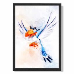 ARTZE Zazu Watercolour Lion King Framed Print SIZE: A4 with Black Frame in Bright Blue - thumbnail 1