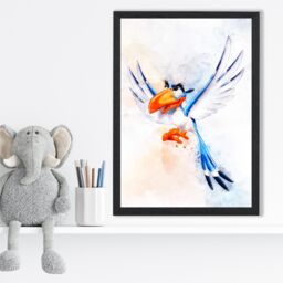 ARTZE Zazu Watercolour Lion King Framed Print SIZE: A4 with Black Frame in Bright Blue - thumbnail 2