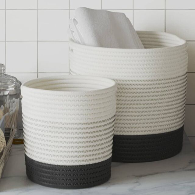 Berkfield Home Storage Baskets 2 pcs White & Black Cotton - image 1