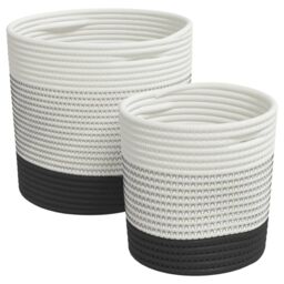 Berkfield Home Storage Baskets 2 pcs White & Black Cotton - thumbnail 2