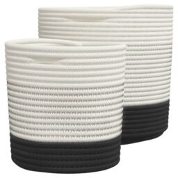 Berkfield Home Storage Baskets 2 pcs White & Black Cotton - thumbnail 3
