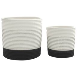 Berkfield Home Storage Baskets 2 pcs White & Black Cotton - thumbnail 5