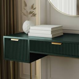 OHS Ribbed Dressing Table Vanity Makeup Desk with 3 Drawers in Dark Green - thumbnail 3