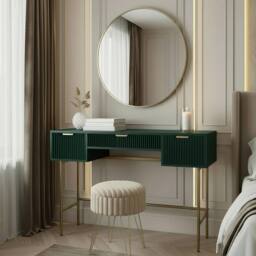 OHS Ribbed Dressing Table Vanity Makeup Desk with 3 Drawers in Dark Green - thumbnail 2