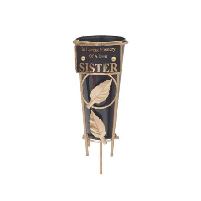 David Fischhoff Memorial Grave Metal Spike Flower Vase - Sister in Black