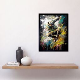 "Artery8 Wall Art Print Break Dancer B-Boy Dancing Splatter Paint Portrait Art Framed in Black - Size: W12"" x H16""" - thumbnail 2