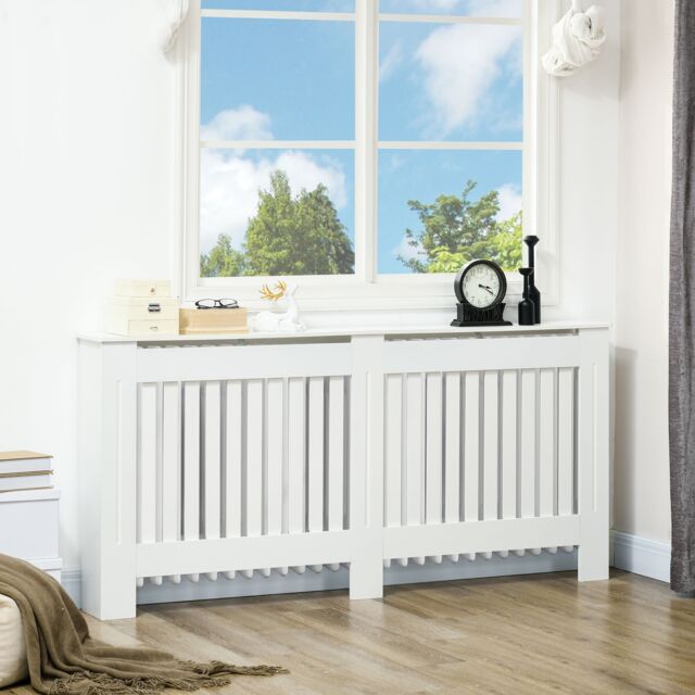 HOMCOM Radiator Cover Painted Slatted MDF Cabinet Lined Grill S/M/L in White - image 1