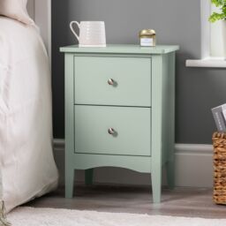 Christow Slim Bedside Table 2 Drawer Bedroom Nightstand Storage Cabinet in Green - thumbnail 1