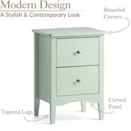 Christow Sage Bedside Table 2 Drawer Slim Bedroom Nightstand Storage Cabinet Unit in Light Green - thumbnail 6