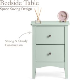 Christow Sage Bedside Table 2 Drawer Slim Bedroom Nightstand Storage Cabinet Unit in Light Green - thumbnail 3