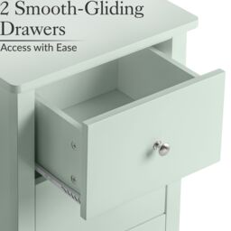 Christow Sage Bedside Table 2 Drawer Slim Bedroom Nightstand Storage Cabinet Unit in Light Green - thumbnail 5