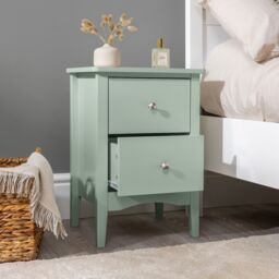 Christow Slim Bedside Table 2 Drawer Bedroom Nightstand Storage Cabinet in Green - thumbnail 2
