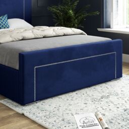 KDMD Lucca Upholstered Soft Velvet Blue Bed Frame - Size: Small Double - thumbnail 3
