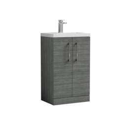 Balterley Bathroom Vanity Basin Unit, Brushed Pewter Handles, 500mm, Wood Grey - thumbnail 1