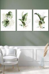 Framed Green and Gold Botanical Leaves Framed Wall Art - Large
