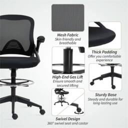 Nordara Office Stool, 360 Degree Swivel Height Adjustable Chair, Black - Size: 100 cm x 60 cm - thumbnail 4